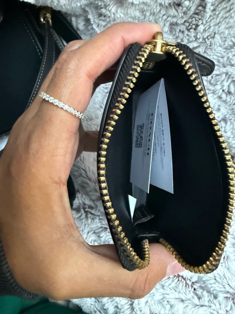 Coach Black Leather Zip Coin Pouch with Gold Hardware - Picture 3 of 5
